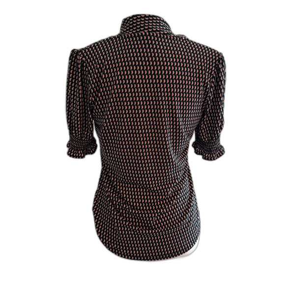 Adrianna Papell | Geometric Tie Neck Cinched Short Sleeve Blouse Size XS - Picture 4 of 6